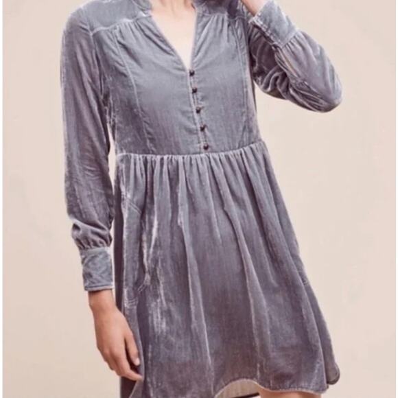 ANTHROPOLOGIE x HOLDING HORSES Velvet Shirt Dress Dusty Blue Gray Sz XL {3Y47} - Picture 2 of 6